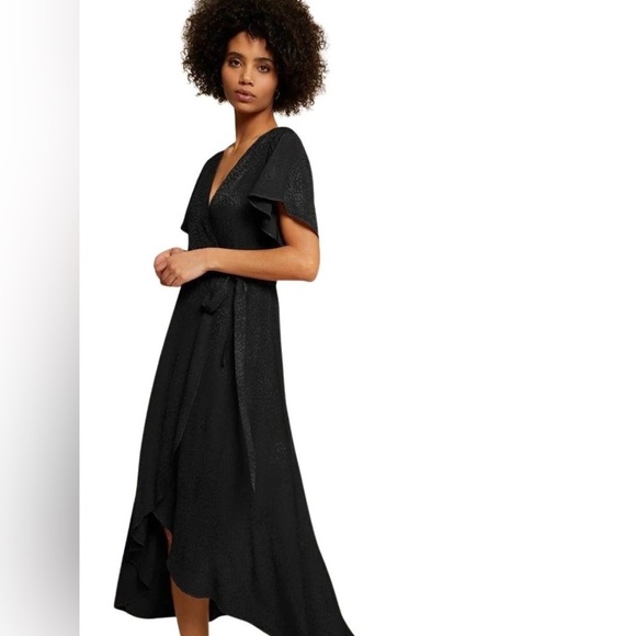 Nation Ltd Jacquard Wrap Ruffle Hem Dress Black - Picture 11 of 11